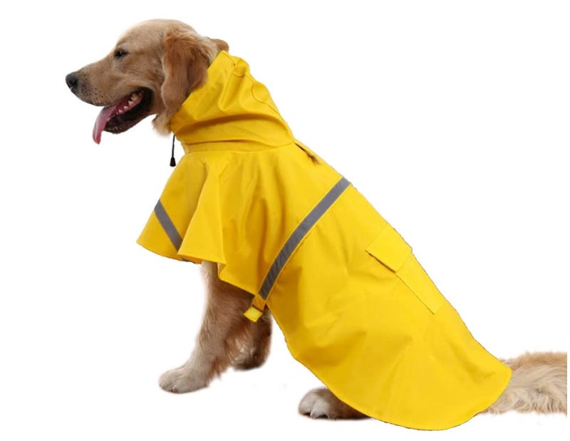 Mikayoo Large Dog Raincoat Adjustable Pet Waterproof Clothes Lightweight Rain Jacket Poncho Hoodies with Strip Reflective(Yellow,XXL) - Image 1